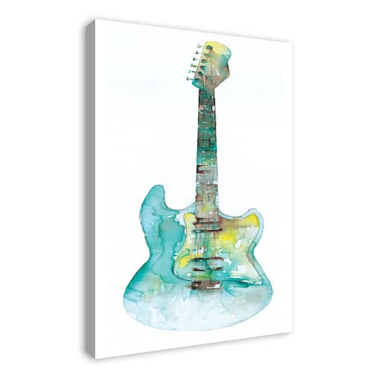 Blue And Yellow Guitar 24" x 36" Canvas Wall Art